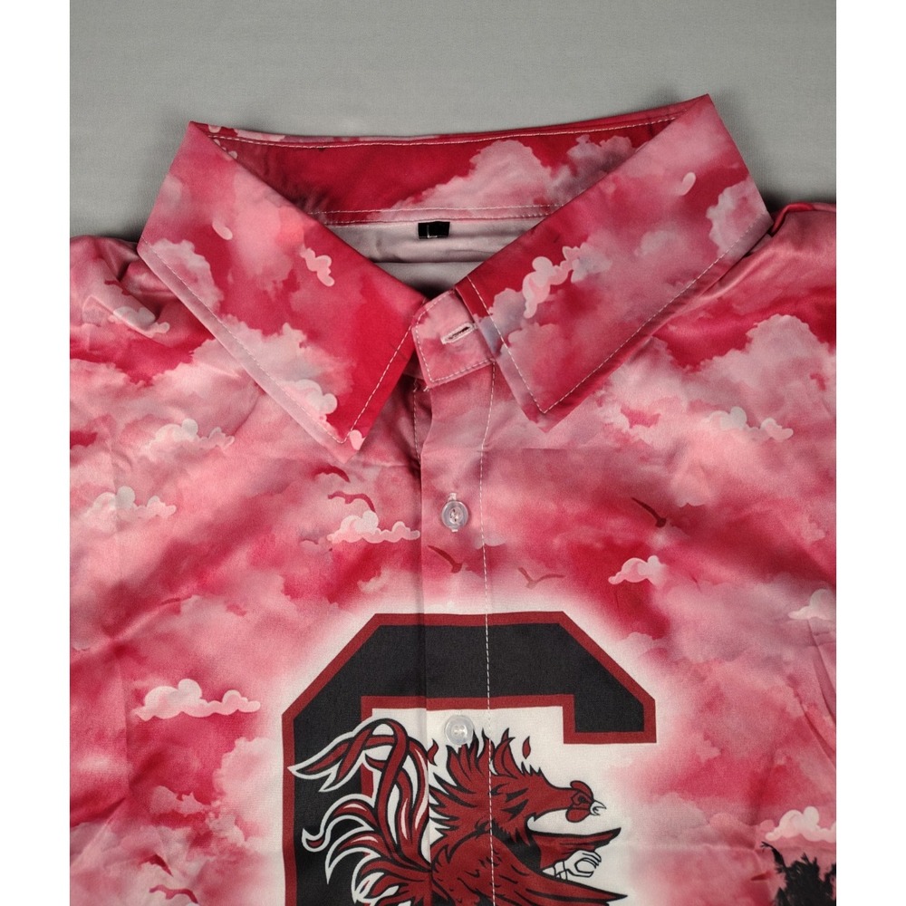 South Carolina Gamecocks Shirt Mens L Hawaiian Palm Trees Button Down Red Black - Picture 2 of 14